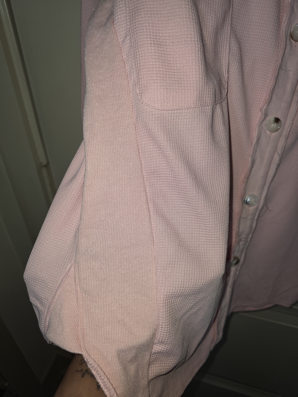 Pink Waffle Knit Shacket Oversized Button Down Shirt Jacket Soft Cozy Layering - Picture 8 of 10